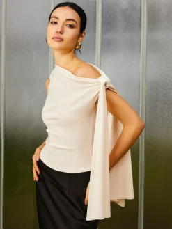 COMMENSE Tank Tops & Camis|Tops^Slim Fit Asymmetrical Cold Shoulder Knotted Tank Top Apricot