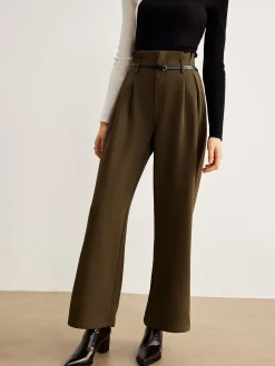 COMMENSE Pants|Bottoms^Slim-Belt Pleated Pants LightBrown