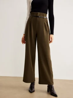 COMMENSE Pants|Bottoms^Slim-Belt Pleated Pants LightBrown