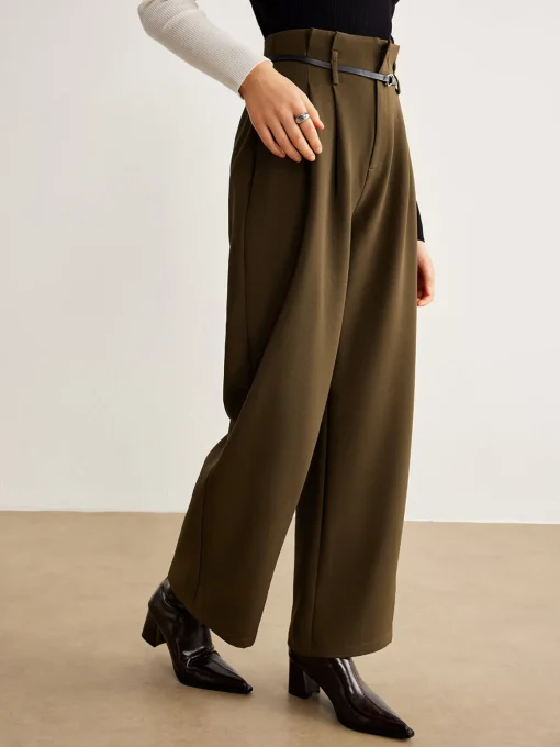 COMMENSE Pants|Bottoms^Slim-Belt Pleated Pants LightBrown