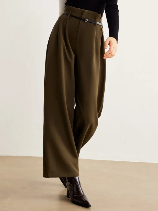 COMMENSE Pants|Bottoms^Slim-Belt Pleated Pants LightBrown
