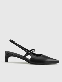 COMMENSE Shoes^Slingback Kitten Heel Pumps Black