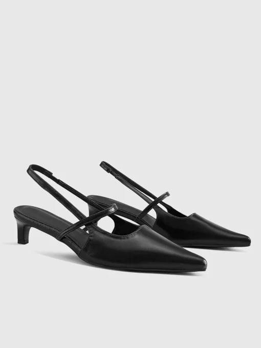 COMMENSE Shoes^Slingback Kitten Heel Pumps Black