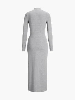 COMMENSE Black Dresses|Casual Dresses^Slit Pleated Long Sleeve Bodycon Mock Neck Long Dress Black