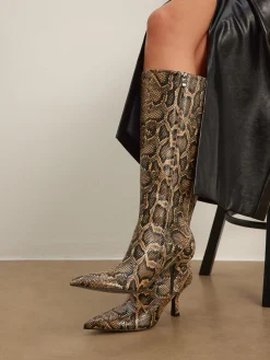 COMMENSE Shoes|Accessories^Snakeskin Print Knee-High Boots LightBrown
