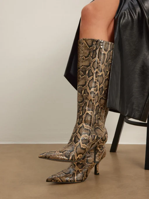 COMMENSE Shoes|Accessories^Snakeskin Print Knee-High Boots LightBrown