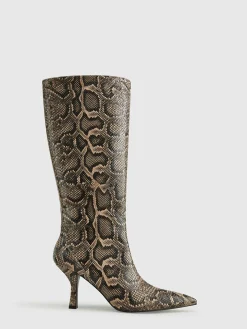 COMMENSE Shoes|Accessories^Snakeskin Print Knee-High Boots LightBrown