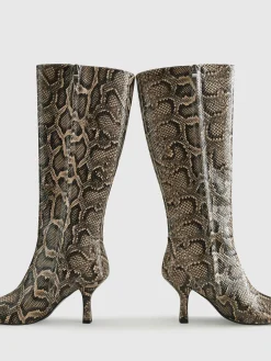 COMMENSE Shoes|Accessories^Snakeskin Print Knee-High Boots LightBrown