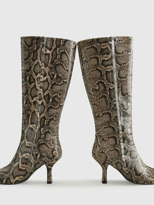 COMMENSE Shoes|Accessories^Snakeskin Print Knee-High Boots LightBrown