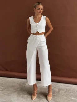 COMMENSE Pants Sets|Matching Sets^Solid  Asymmetrical Straight Leg Pants Set White