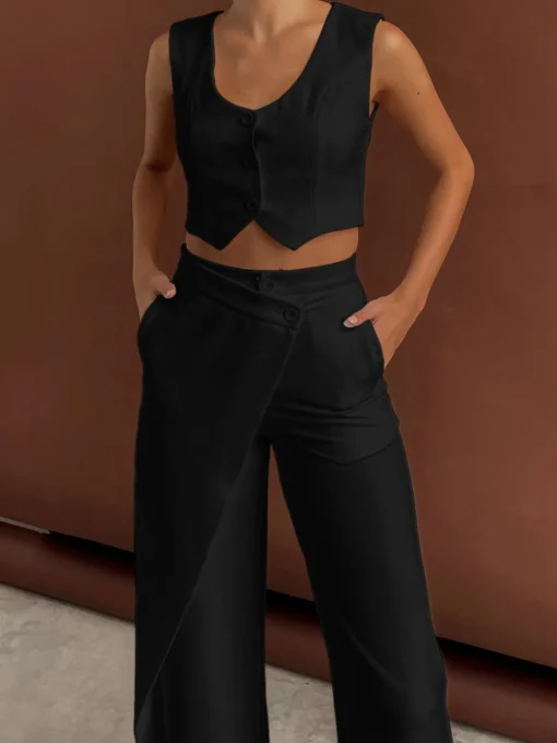 COMMENSE Pants Sets|Matching Sets^Solid  Asymmetrical Straight Leg Pants Set White