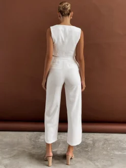 COMMENSE Pants Sets|Matching Sets^Solid  Asymmetrical Straight Leg Pants Set White