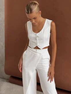 COMMENSE Pants Sets|Matching Sets^Solid  Asymmetrical Straight Leg Pants Set White