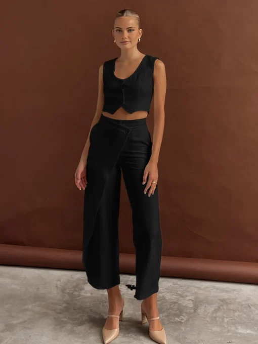COMMENSE Pants Sets|Matching Sets^Solid  Asymmetrical Straight Leg Pants Set White