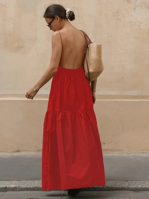 COMMENSE White Dresses|Black Dresses^Solid Backless Long Dress Black
