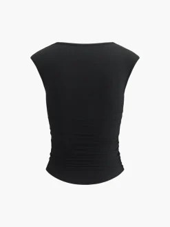 COMMENSE Tank Tops & Camis|Tops^Solid Basic Cap Sleeve Top Black