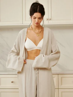 COMMENSE Long Sleeve Sets|Blouses & Shirts^Solid Belted Draped Maxi Long Shirt Off-White