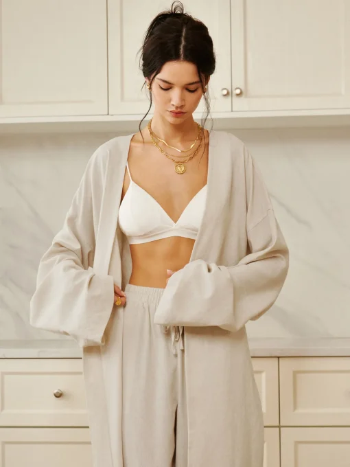 COMMENSE Long Sleeve Sets|Blouses & Shirts^Solid Belted Draped Maxi Long Shirt Off-White