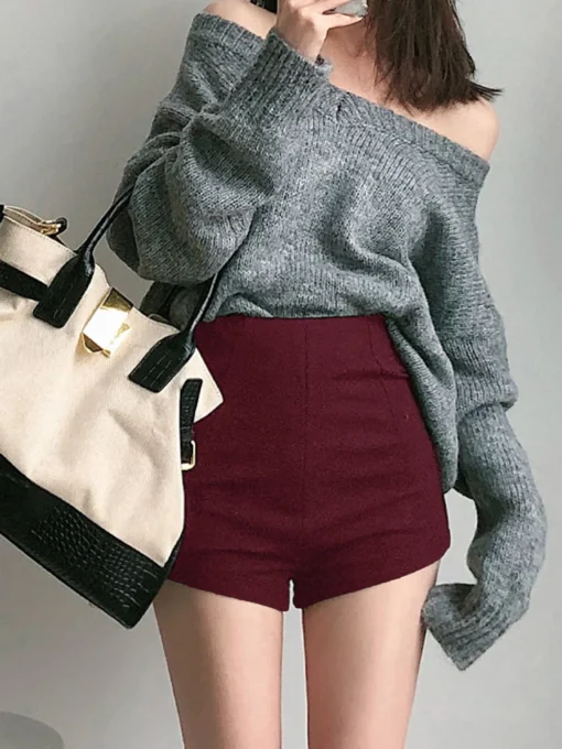 COMMENSE Shorts|Bottoms^Solid High Waist Zip Shorts Black