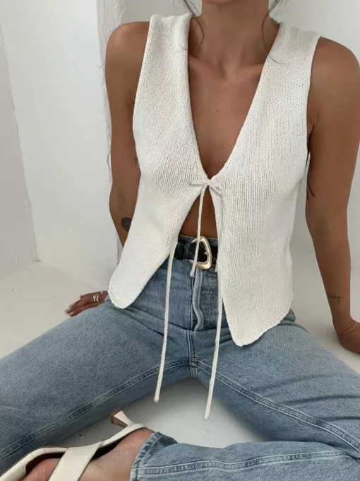 COMMENSE Sweater Vests|Sweaters & Cardigans^Solid Knotted Sweater Vest White
