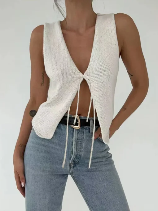 COMMENSE Sweater Vests|Sweaters & Cardigans^Solid Knotted Sweater Vest White