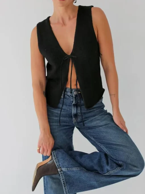 COMMENSE Sweater Vests|Sweaters & Cardigans^Solid Knotted Sweater Vest White