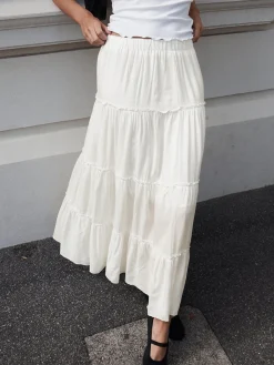COMMENSE Skirts|Bottoms^Solid Layered Long Skirt Off-White