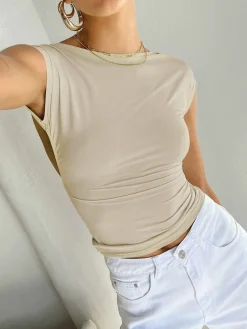 COMMENSE T-shirts|Tops^Solid Snug Backless Top Apricot