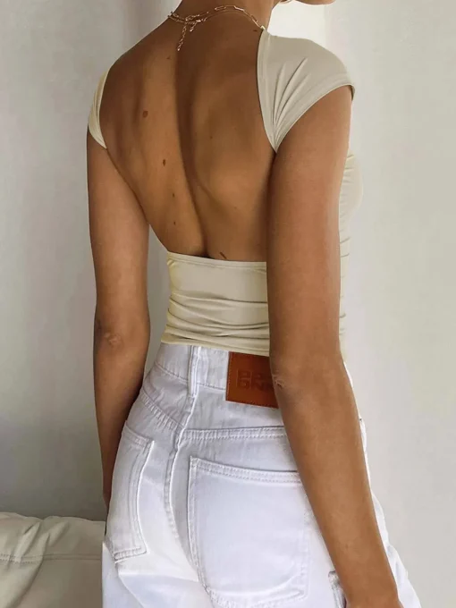 COMMENSE T-shirts|Tops^Solid Snug Backless Top Apricot