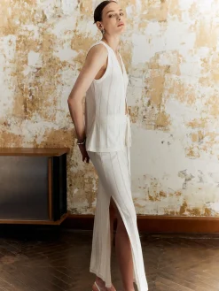 COMMENSE Skirt Sets|Long Sleeve Sets^Solid Split Front Tie Skirt Set Off-White