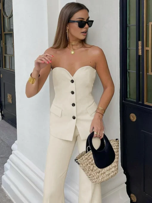 COMMENSE Pants|Matching Sets^Solid Straight Leg Pants Apricot