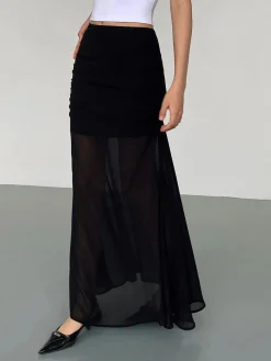 COMMENSE Skirts|Bottoms^Solid Two Layer Maxi Skirt Black