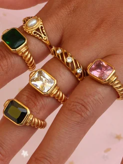 COMMENSE Rings & Bracelets|Accessories^Spiral Stainless Gemstone Ring Pink