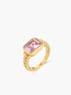 COMMENSE Rings & Bracelets|Accessories^Spiral Stainless Gemstone Ring Pink