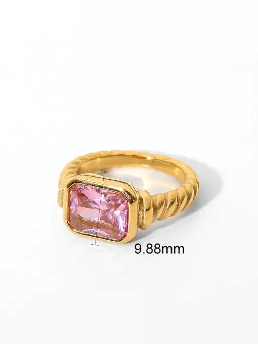 COMMENSE Rings & Bracelets|Accessories^Spiral Stainless Gemstone Ring Pink