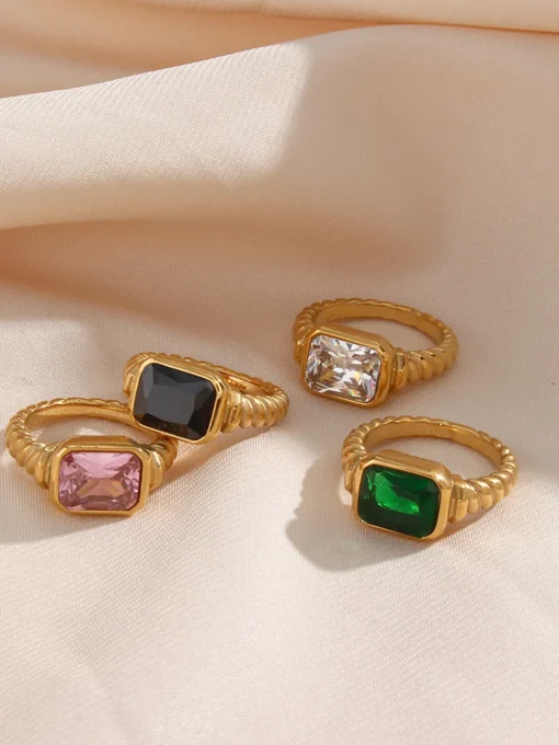 COMMENSE Rings & Bracelets|Accessories^Spiral Stainless Gemstone Ring Pink