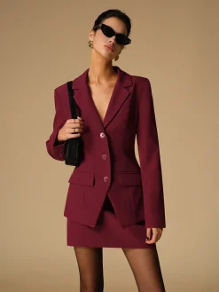 COMMENSE Outerwear|Blazers^Split Button Slim Blazer Burgundy
