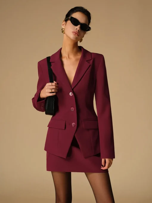 COMMENSE Outerwear|Blazers^Split Button Slim Blazer Burgundy