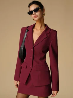 COMMENSE Outerwear|Blazers^Split Button Slim Blazer Burgundy