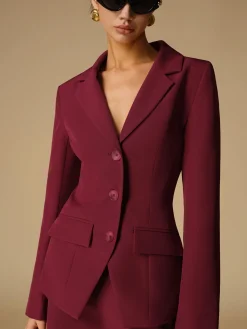 COMMENSE Outerwear|Blazers^Split Button Slim Blazer Burgundy