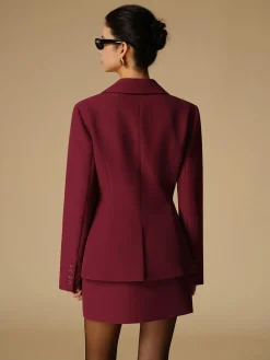 COMMENSE Outerwear|Blazers^Split Button Slim Blazer Burgundy