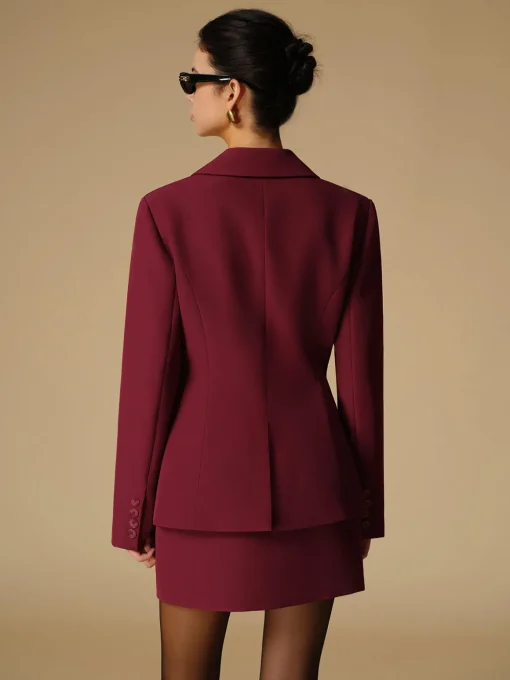 COMMENSE Outerwear|Blazers^Split Button Slim Blazer Burgundy
