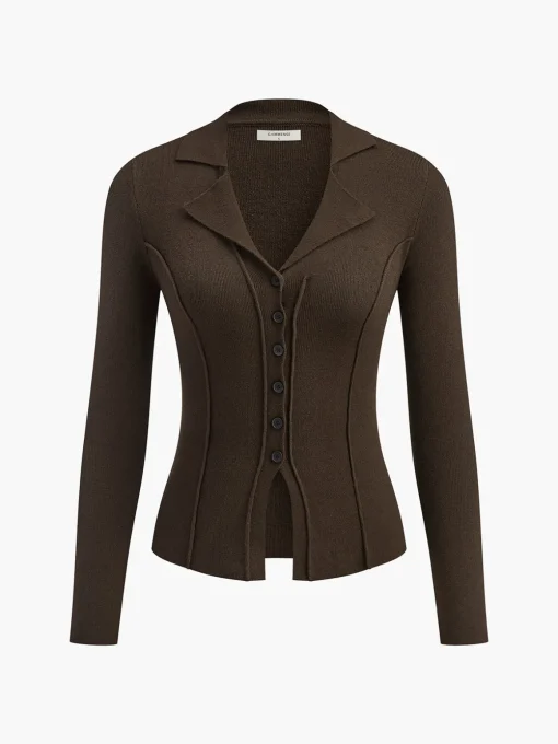 COMMENSE Sweater Tops|Sweaters & Cardigans^Split Piping Slim Knit Top DarkBrown