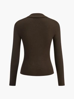 COMMENSE Sweater Tops|Sweaters & Cardigans^Split Piping Slim Knit Top DarkBrown