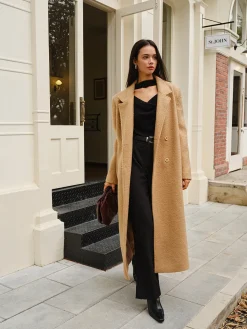 COMMENSE Outerwear|Coats^Split Pockets Tweed Coat Camel
