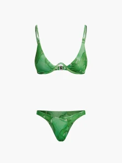 COMMENSE Swimwear|Tops^Spring Flames Mesh Three Piece Bikini Bathing Suit Green