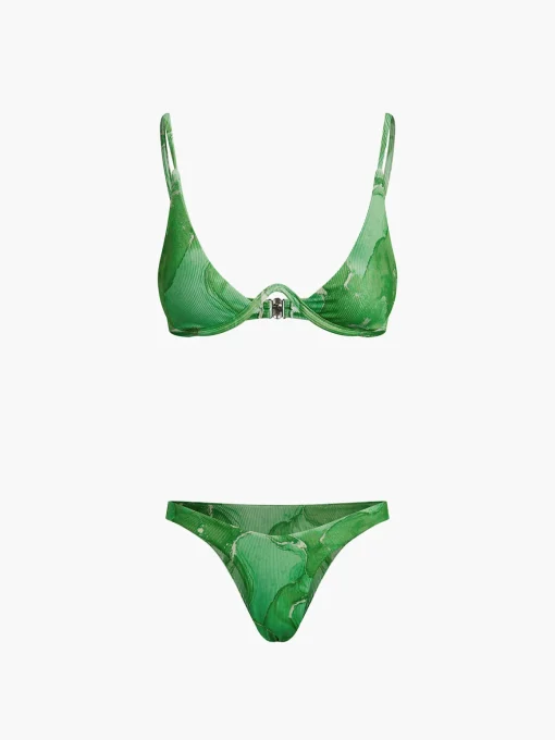 COMMENSE Swimwear|Tops^Spring Flames Mesh Three Piece Bikini Bathing Suit Green