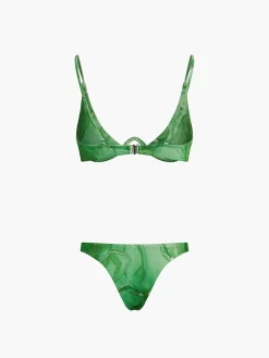 COMMENSE Swimwear|Tops^Spring Flames Mesh Three Piece Bikini Bathing Suit Green