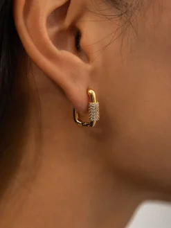 COMMENSE Earrings|Accessories^Square Chubby Diamond Earrings Gold