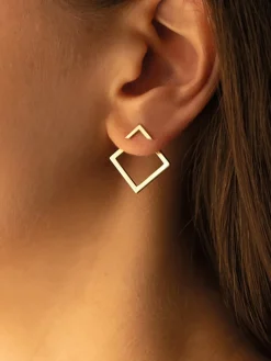 COMMENSE Earrings|Accessories^Square Geometric Stud Earrings Gold